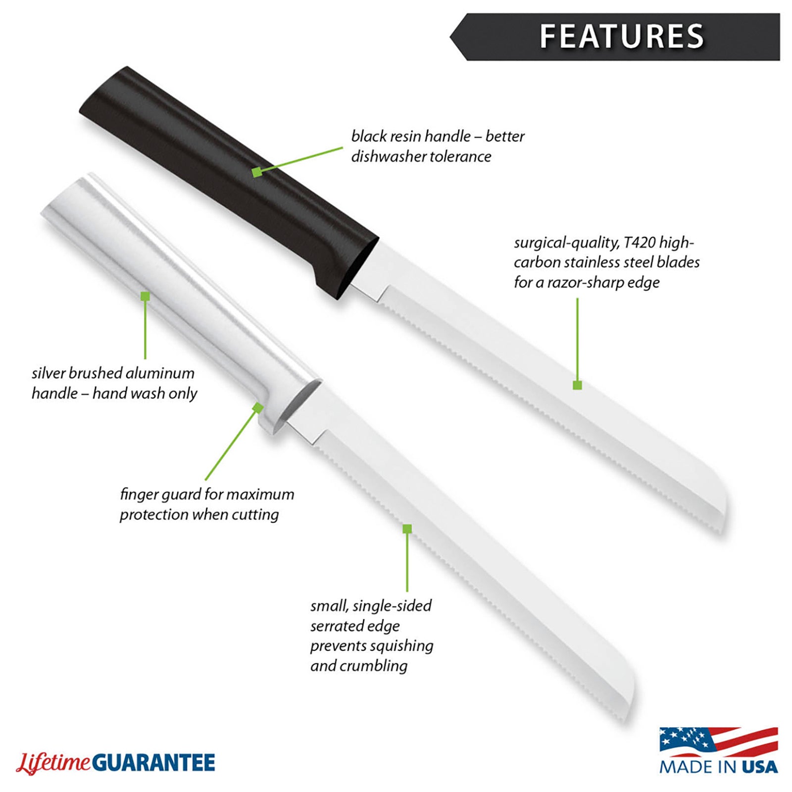 Rada Cutlery 6-Inch Bread Knife Stainless Steel Serrated Blade, Aluminum Handle