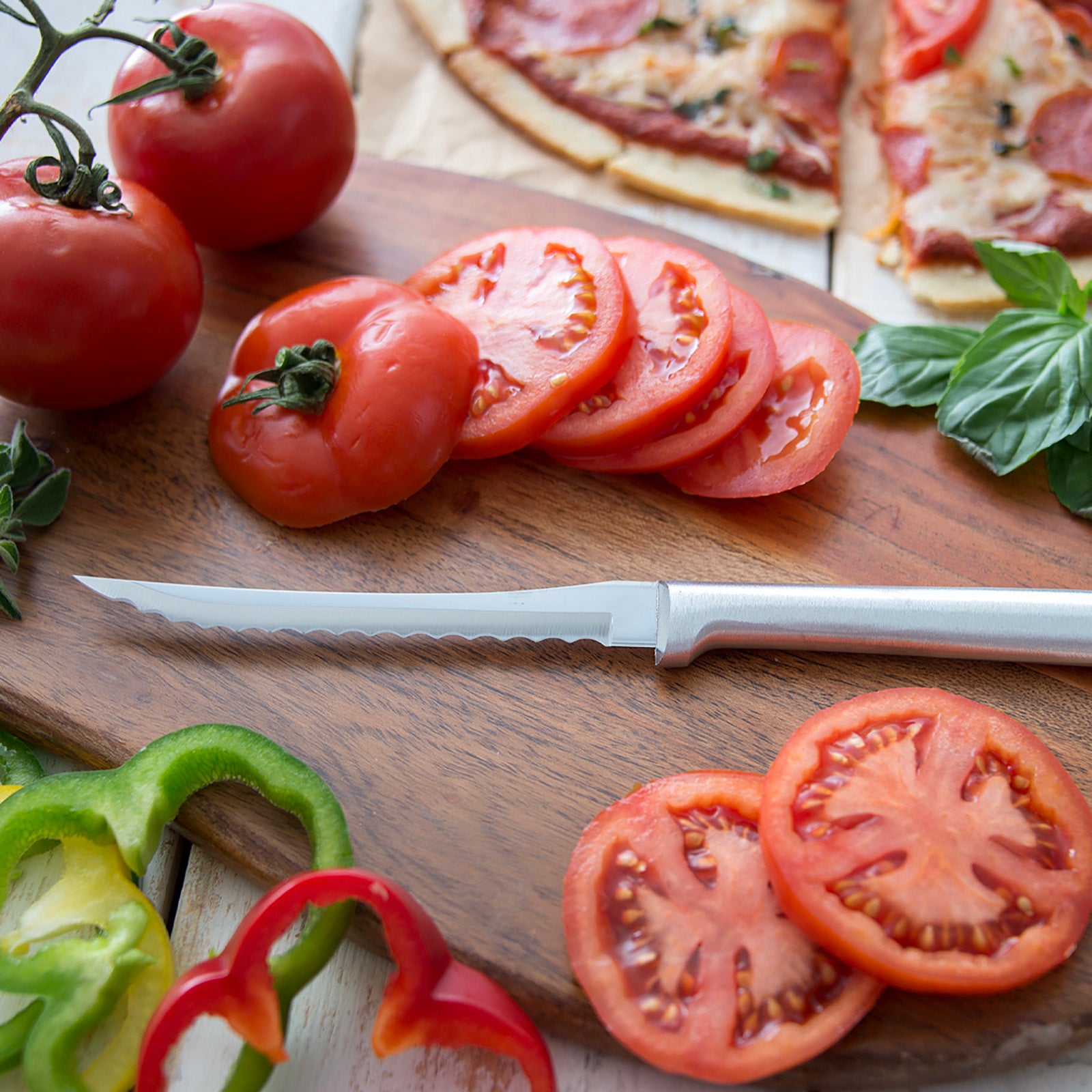 Rada Cutlery 7-Inch Serrated Slicer Stainless Steel Blade & 5-Inch Tomato Slicer Stainless Steel Serrated Blade, Silver Handles