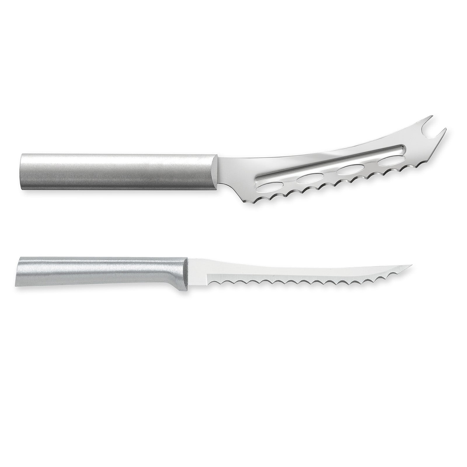 Rada Cutlery 5.25-Inch Cheese Knife & 5-Inch Tomato Slicer, Stainless Steel Serrated Blades