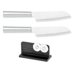 Rada Cutlery 4.75-Inch Cook's Utility Knife Set of 2, Silver Handles & Quick Edge Knife Sharpener