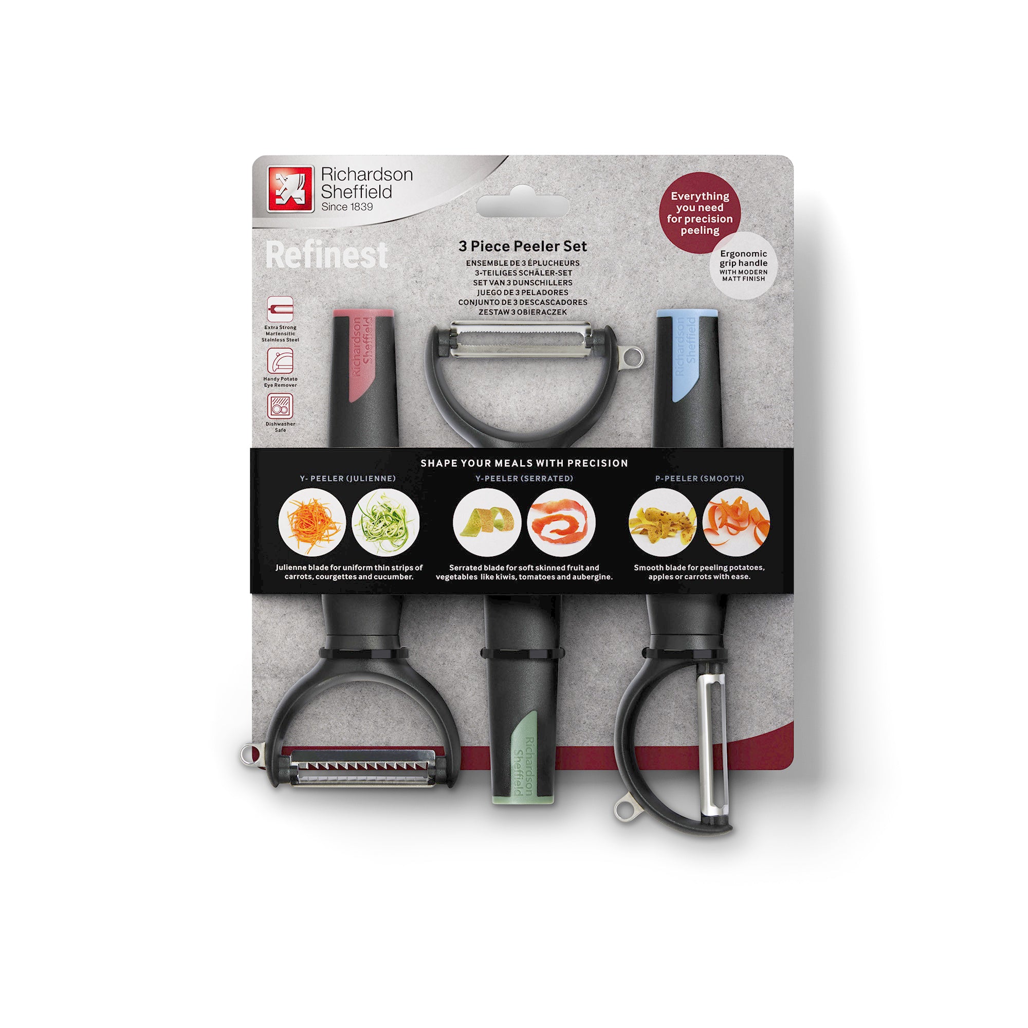 Richardson Sheffield Refinest 3 Piece Fruit and Vegetable Peeler Set, Stainless Steel