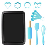 R&M International Junior 12 Piece Bakeware Set with Pan, Rolling Pin, Tools, and Cookie Cutters