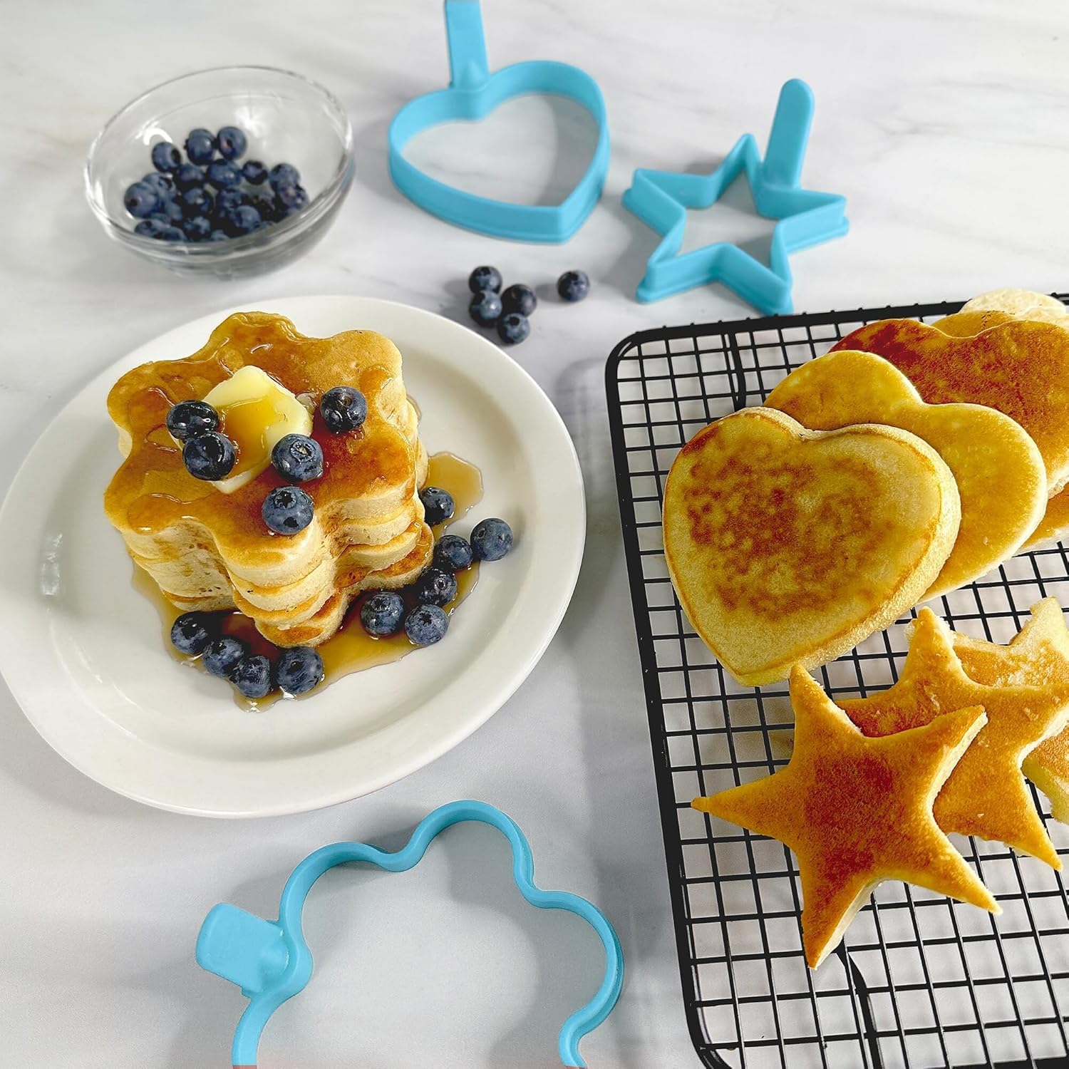 R&M International Junior 8 Piece Pancake Set with Daisy, Star, and Heart Shapes