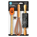 R&M International Spooky Halloween 3 Piece Mini Baking Set with Spatula, Rolling Pin, and Whisk