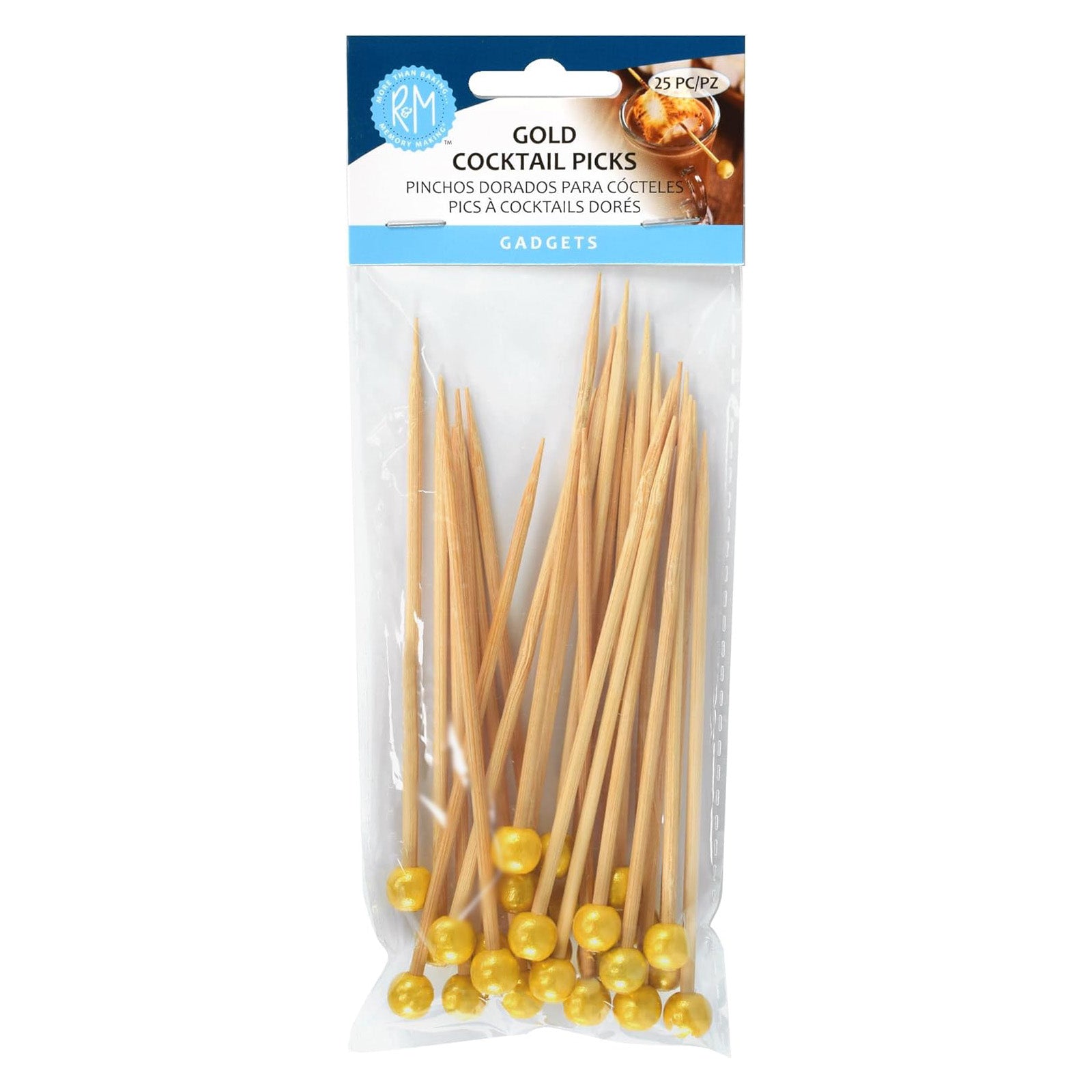 R&M International 5-Inch Gold Cocktail Picks 25-Pack