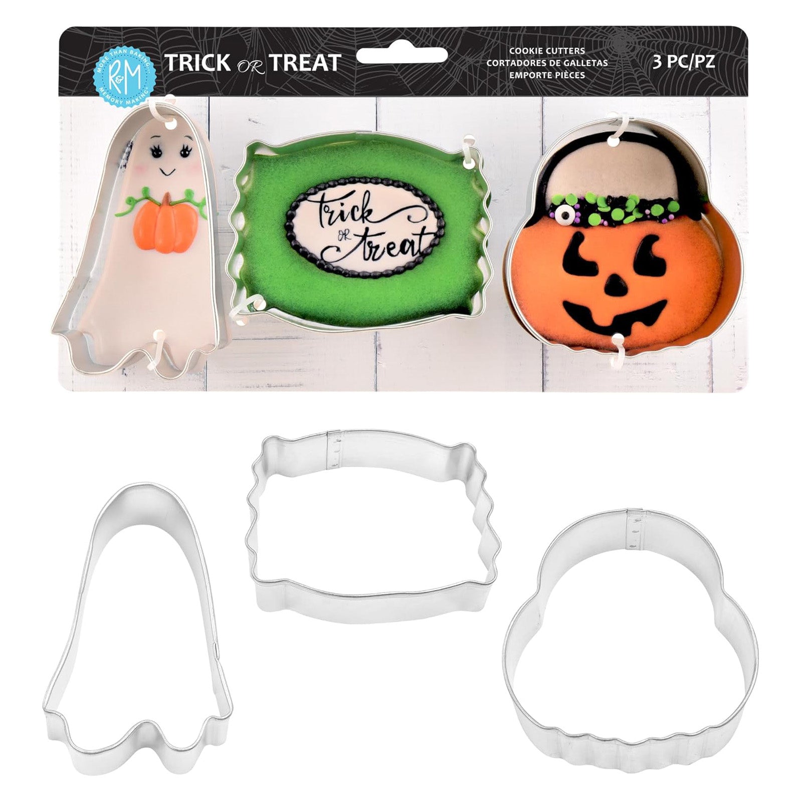 R&M International Halloween 3 Piece Cookie Cutter Set with Candy, Pumpkin, and Ghost