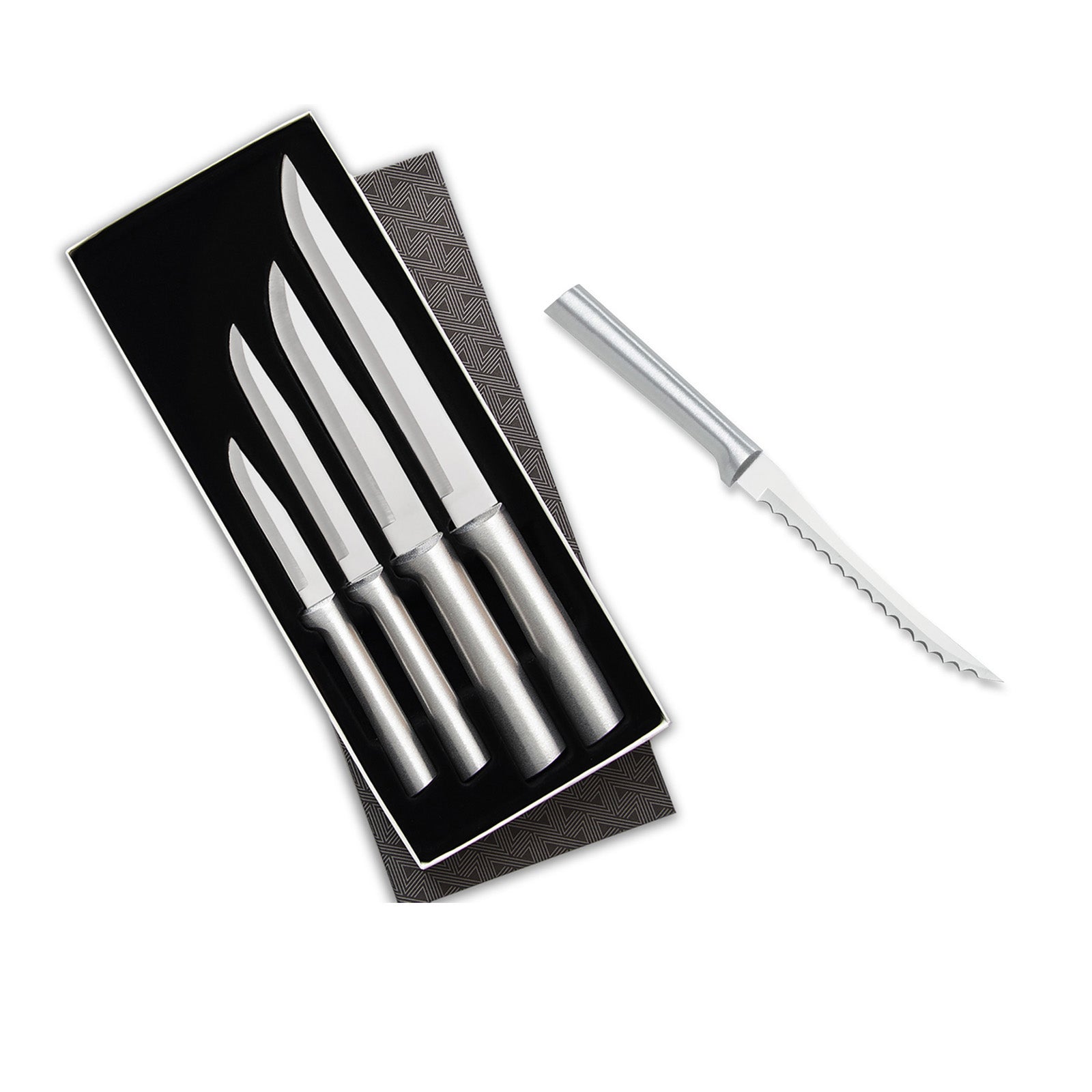 Rada 4 Piece Wedding Register Set & 5-Inch Tomato Slicer Stainless Steel Serrated Blade, Silver Handles