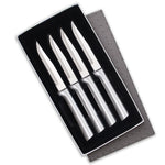 Rada 4 Piece Serrated Steak Knife Set with Gift Box, Silver Handles