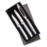 Rada 3 Piece Kitchen Basics Knife Set with Gift Box, Silver Handles
