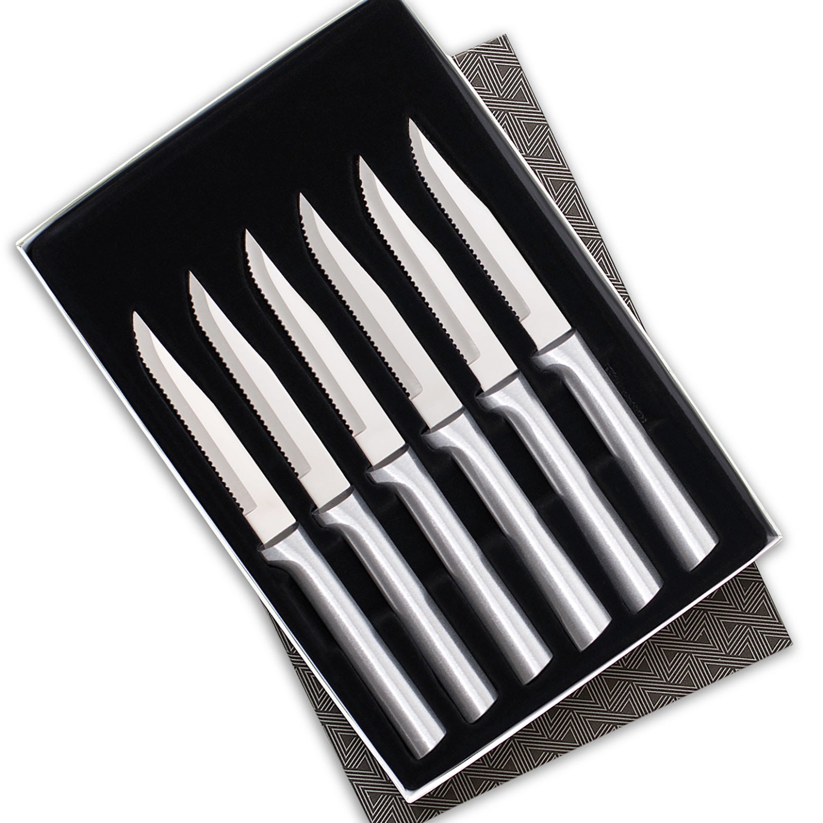 Rada 6 Piece Serrated Steak Knives Set with Gift Box, Silver Handles