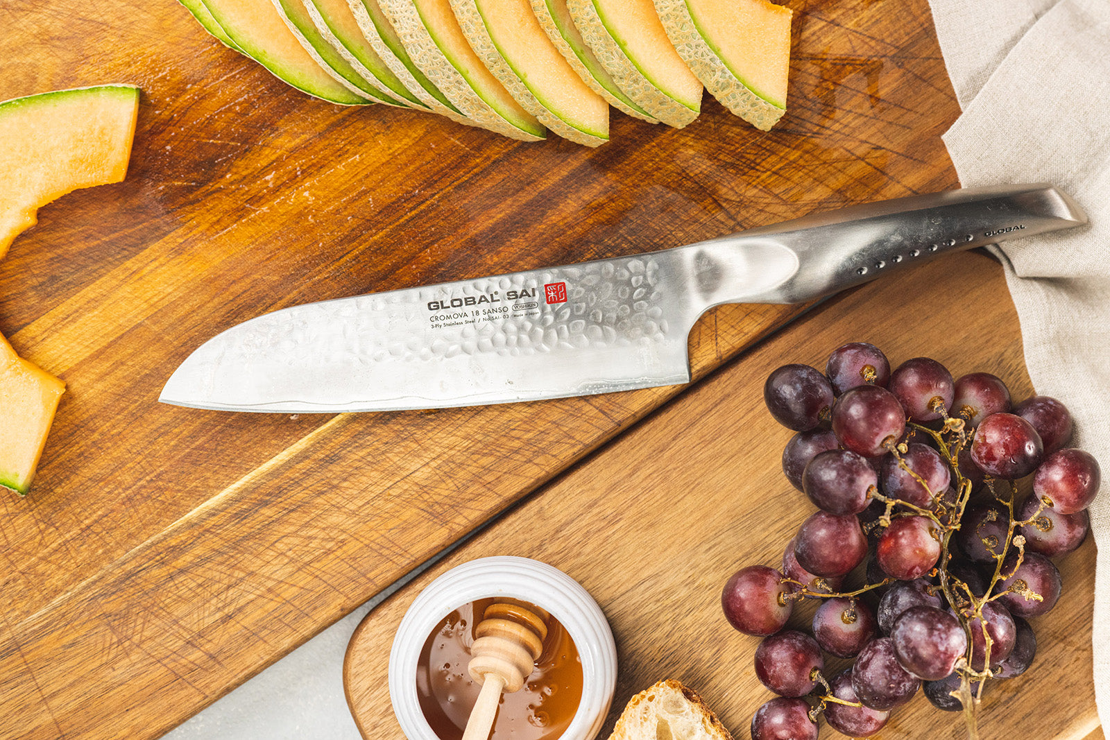 Global SAI-M03 5 Inch Santoku Knife, Silver
