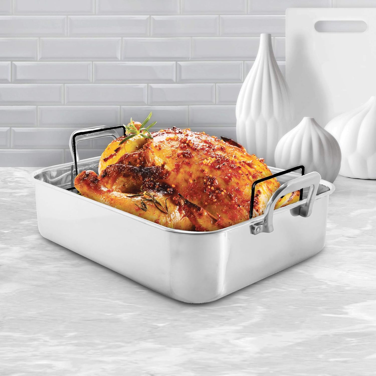 Chantal Stainless Steel Roasting Pan with Nonstick Rack, 15.5" x 12" x 4"