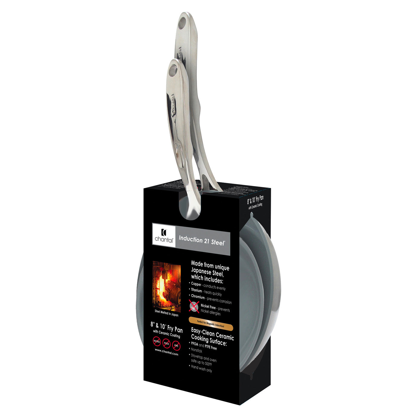 Chantal Induction 21 Ceramic Coated Fry Pan Set, 8-inch & 10-inch, Stainless