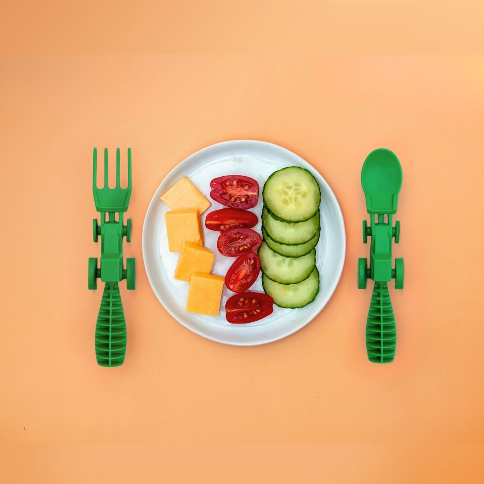 Constructive Eating Set of 2 Tractor Utensils for Kids and Toddlers, Green, 1 Pack