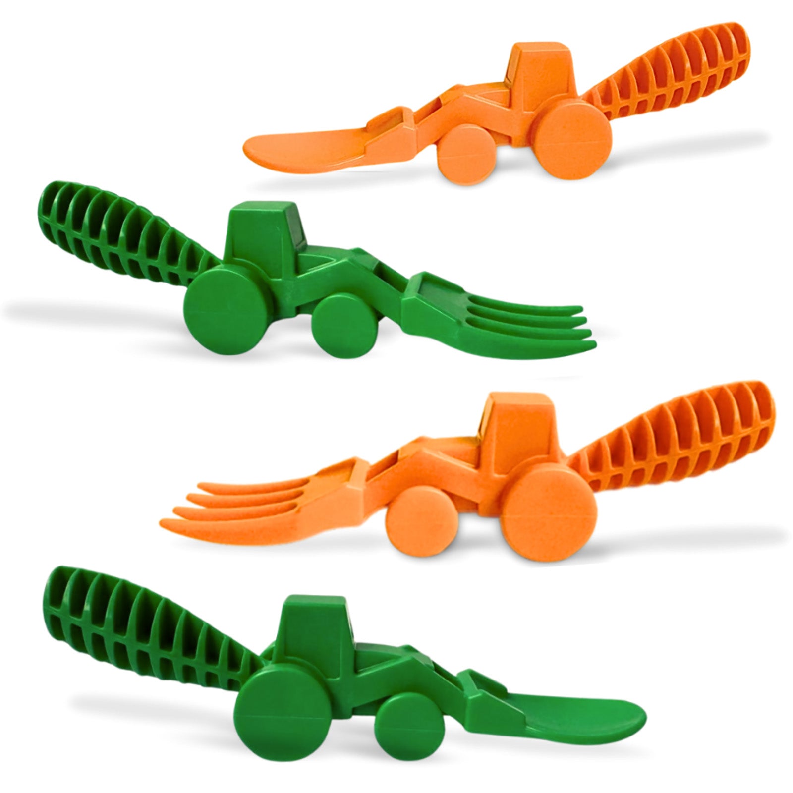 Constructive Eating Set of 2 Tractor Utensils for Kids and Toddlers, Green and Orange, 2 Pack