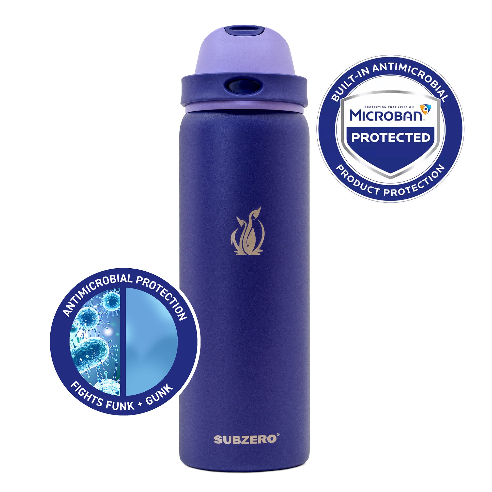SUBZERO® DUO 32 Ounce Imperial Water Bottle with Straw and Flip Up Handle, Copper Lined Stainless Steel, Leak Proof
