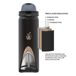 SUBZERO® DUO 32 Ounce Caviar Water Bottle with Straw and Flip Up Handle, Copper Lined Stainless Steel, Leak Proof