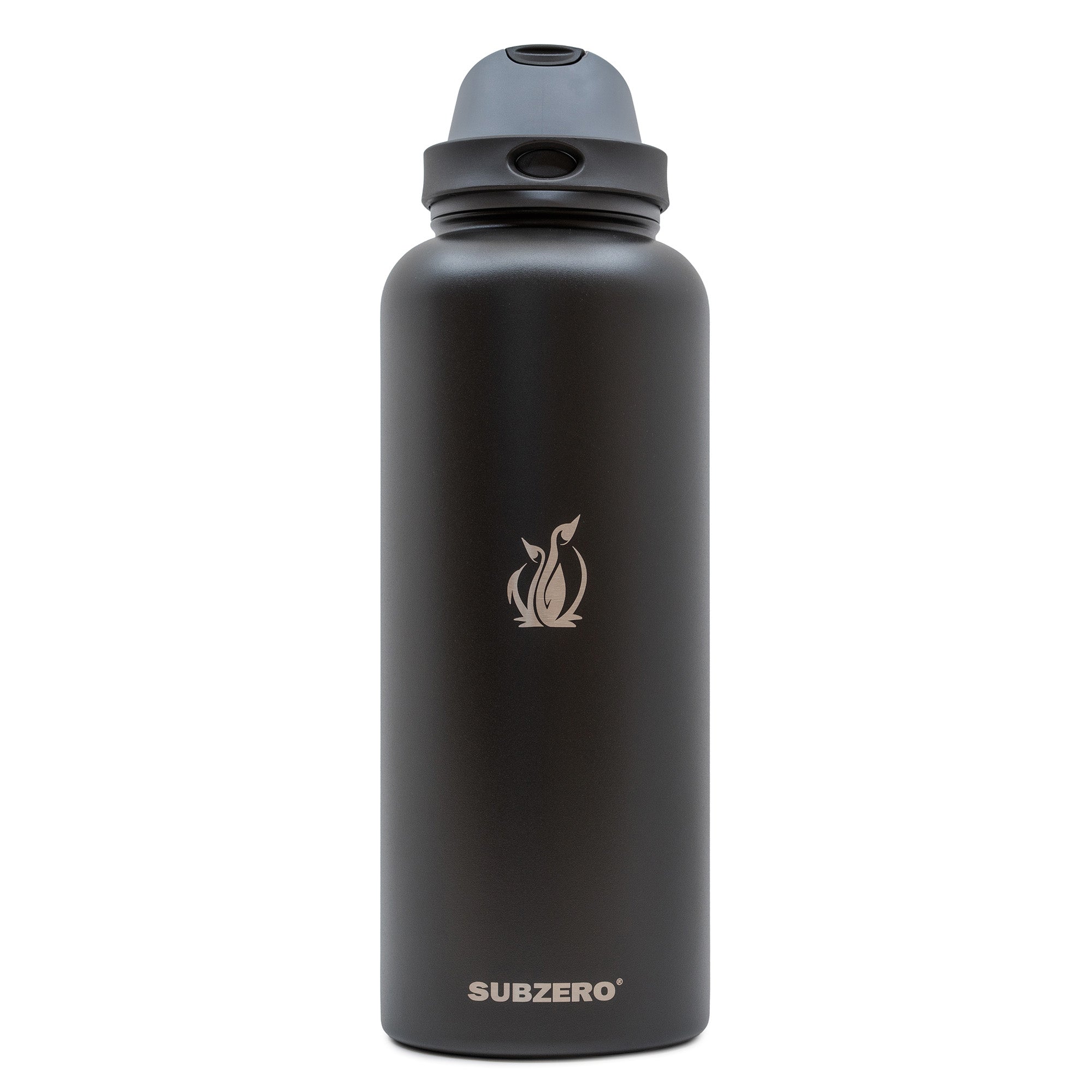 SUBZERO® DUO 64 Ounce Caviar Water Bottle with Straw and Flip Up Handle, Copper Lined Stainless Steel, Leak Proof