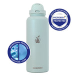 SUBZERO® DUO 64 Ounce Matcha Water Bottle with Straw and Flip Up Handle, Copper Lined Stainless Steel, Leak Proof