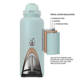 SUBZERO® DUO 64 Ounce Matcha Water Bottle with Straw and Flip Up Handle, Copper Lined Stainless Steel, Leak Proof