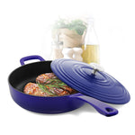 Chantal 5 qt. Round Cast-Iron Saute Skillet w/ Lid, Cobalt Blue