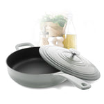 Chantal 5 qt. Round Cast-Iron Saute Skillet w/ Lid, Fade Gray