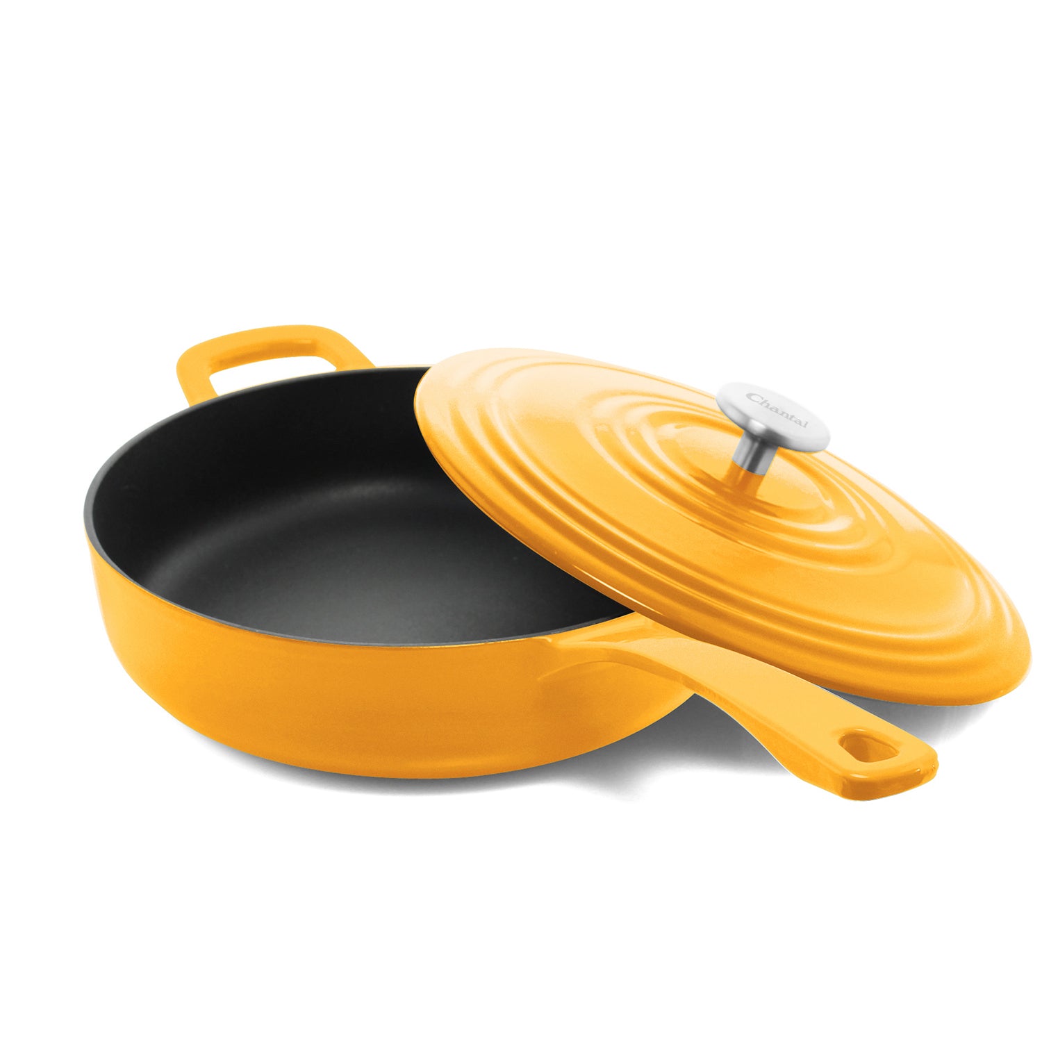 Chantal 5 qt. Round Cast-Iron Saute Skillet w/ Lid, Marigold