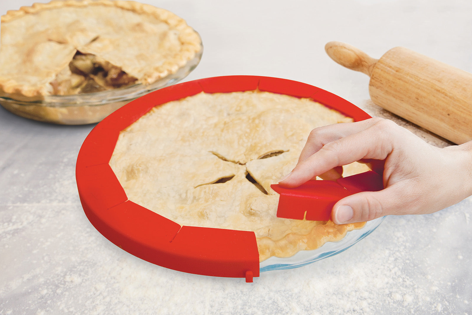 Talisman Designs Silicone Adjustable Pie Shield, 8 to 11.5 inches, Red