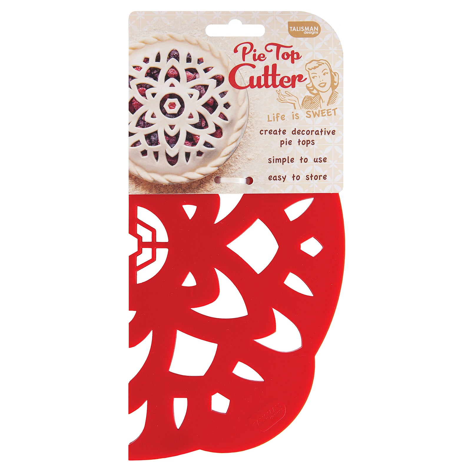 Talisman Designs Pie Top Cutter for 10 inch Pies, Mandala, Red
