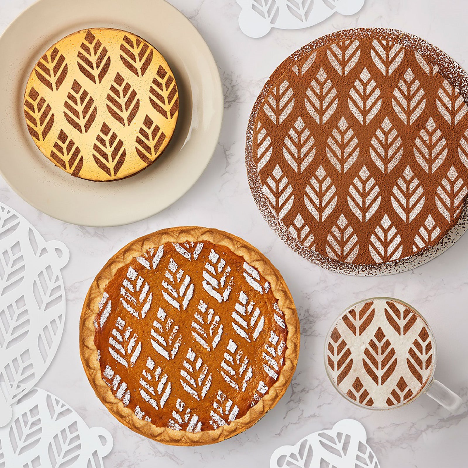 Talisman Designs Multi-Use Baking Stencils, Autumn Design, Set of 4 sizes, 3.5 inch, 5 inch, 8 inch, & 10 inch, White