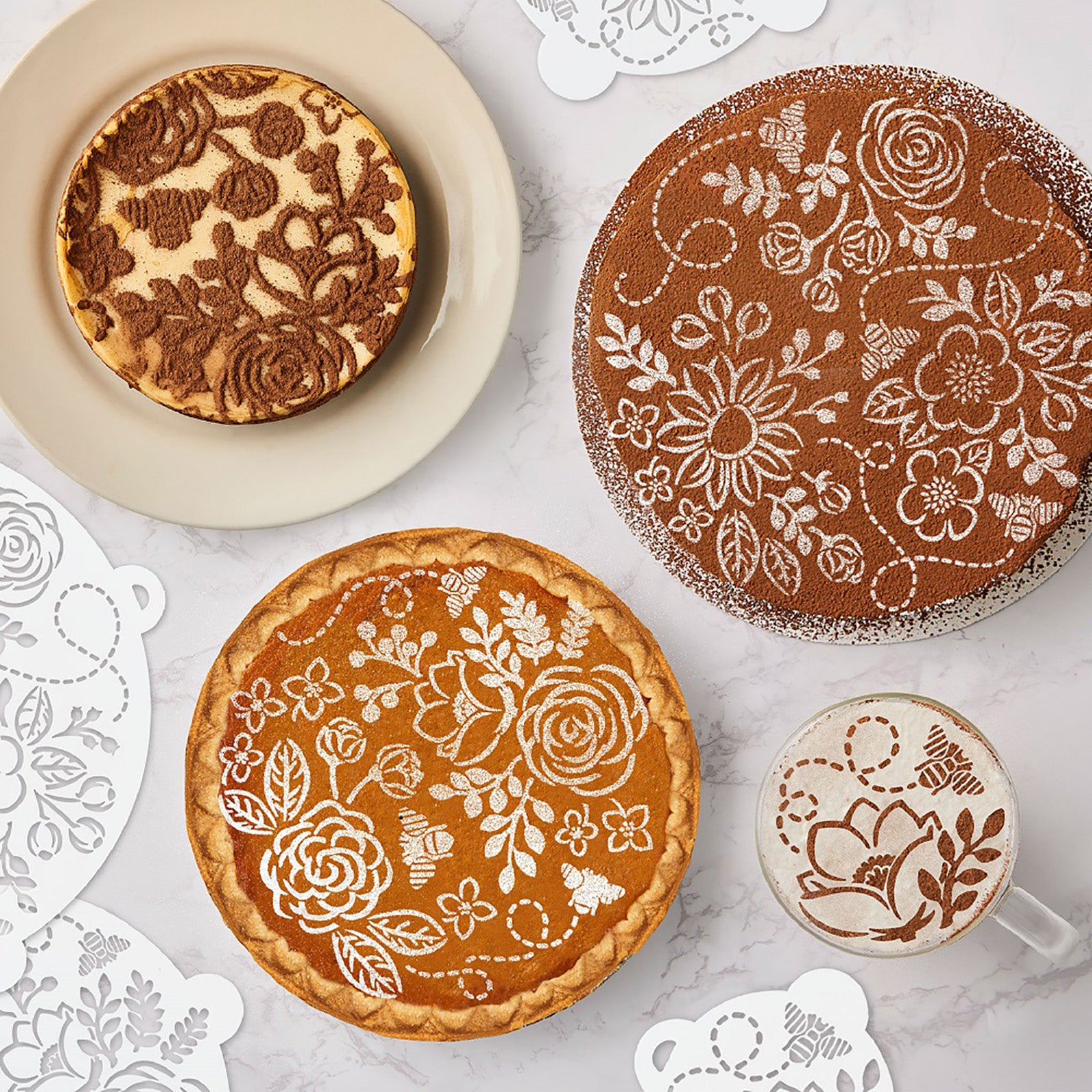 Talisman Designs Multi-Use Baking Stencils, Honey Bee Design, Set of 4 sizes, 3.5 inch, 5 inch, 8 inch, & 10 inch, White