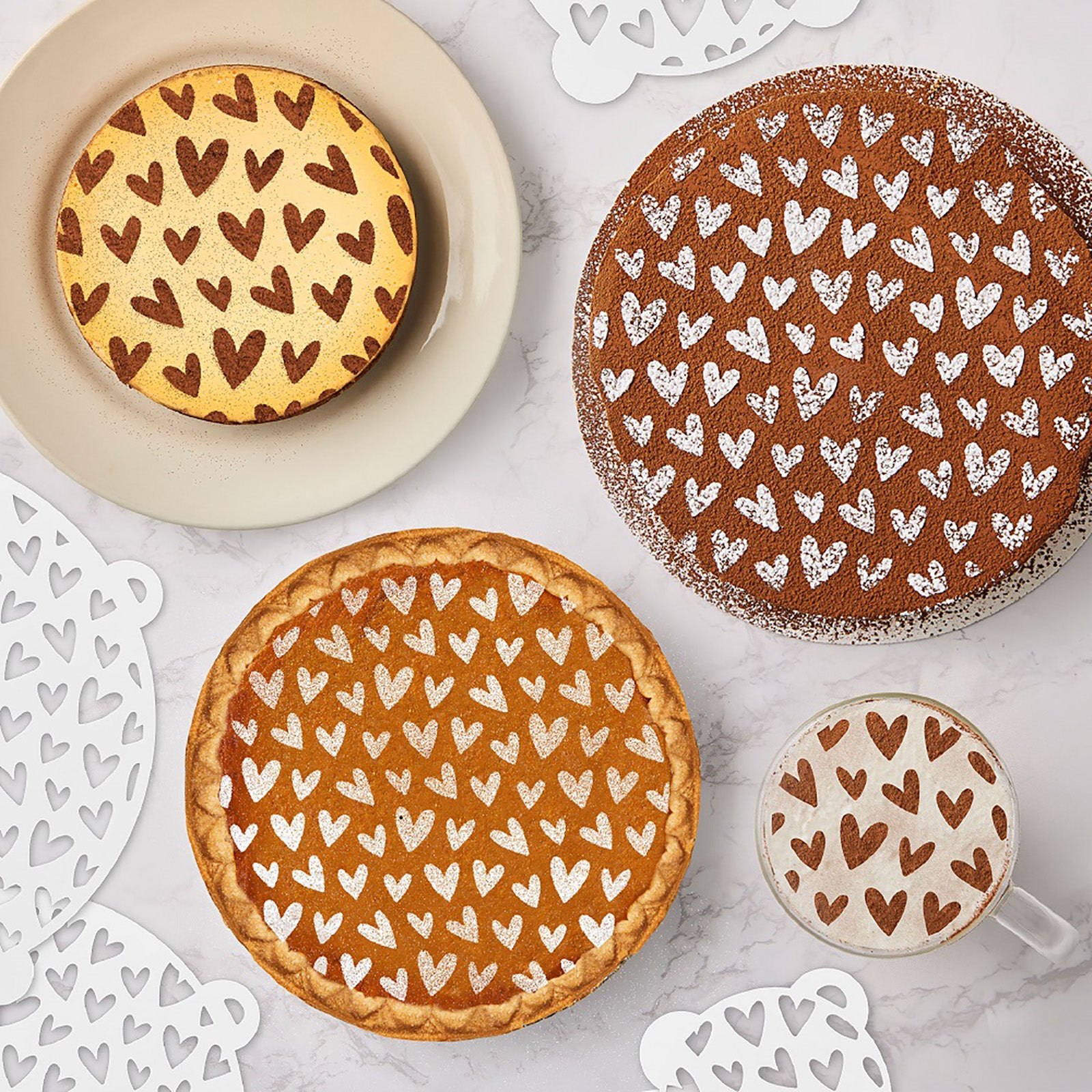 Talisman Designs Multi-Use Baking Stencils, Hearts Design, Set of 4 sizes, 3.5 inch, 5 inch, 8 inch, & 10 inch, White