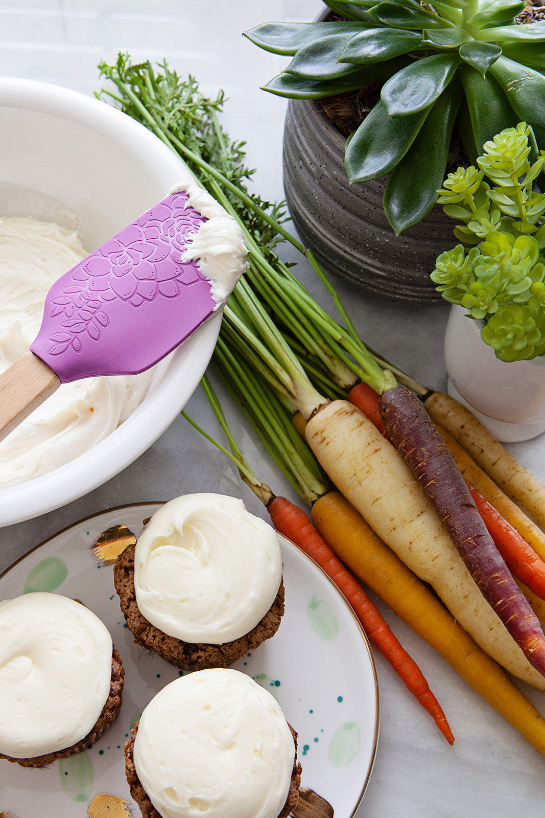 Talisman Designs Laser Etched Beechwood Large Silicone Spatula, Succulent Collection, Set of 1, Purple