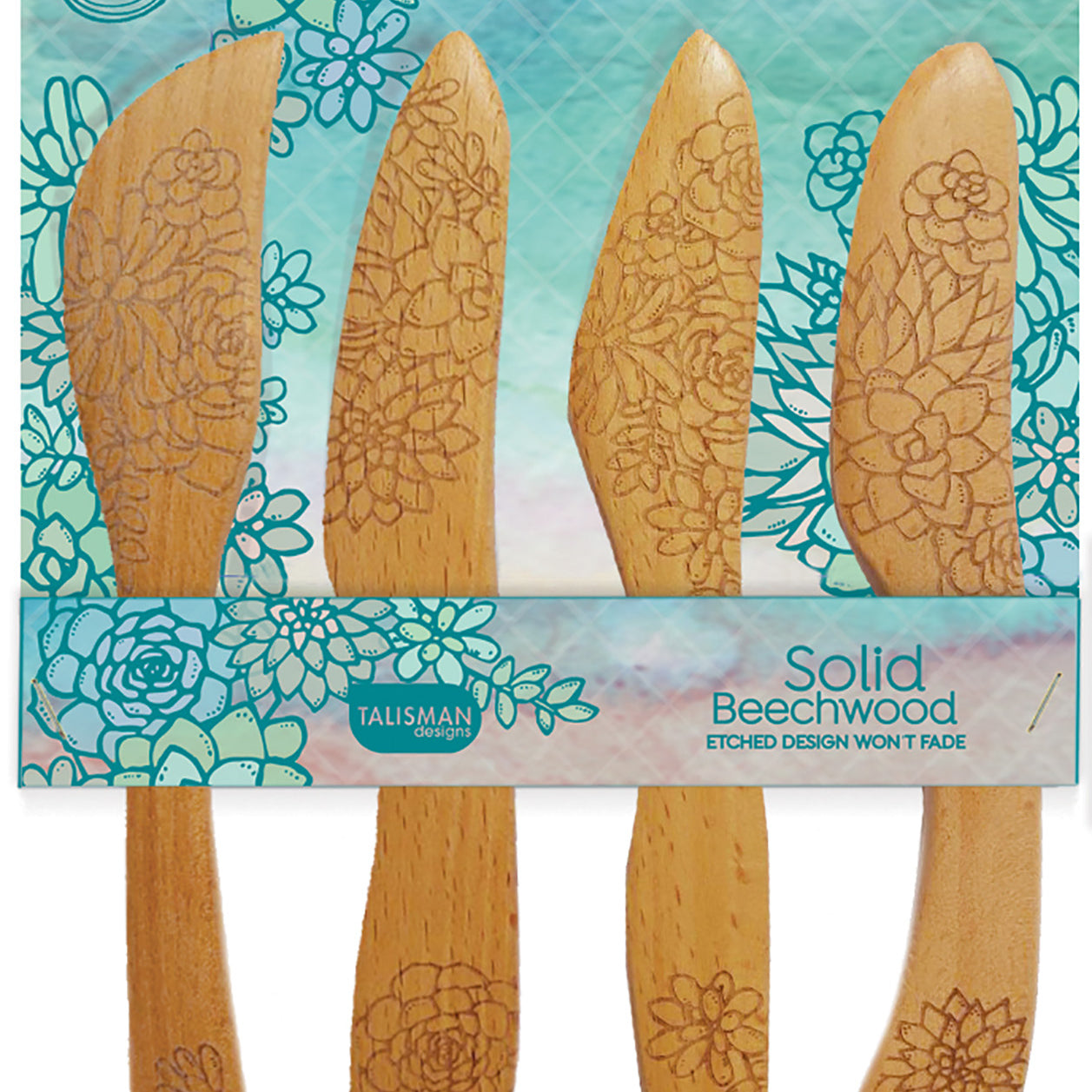 Talisman Designs Beechwood Spreaders, Succulent Collection, Set of 4