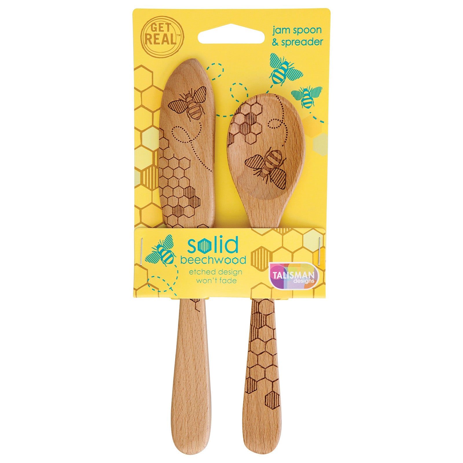 Talisman Designs Laser Etched Beechwood Jam Spoon & Spreader Set, Honey Bee Collection, Set of 2