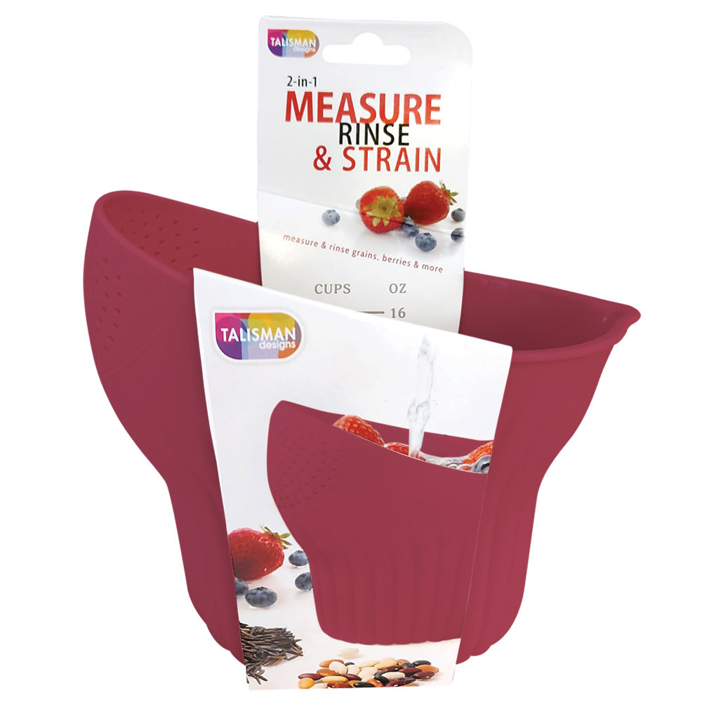 Talisman Designs 2-in-1 Measure Rinse & Strain for Grains, Fruit, and Beans, 2 Cups, Red