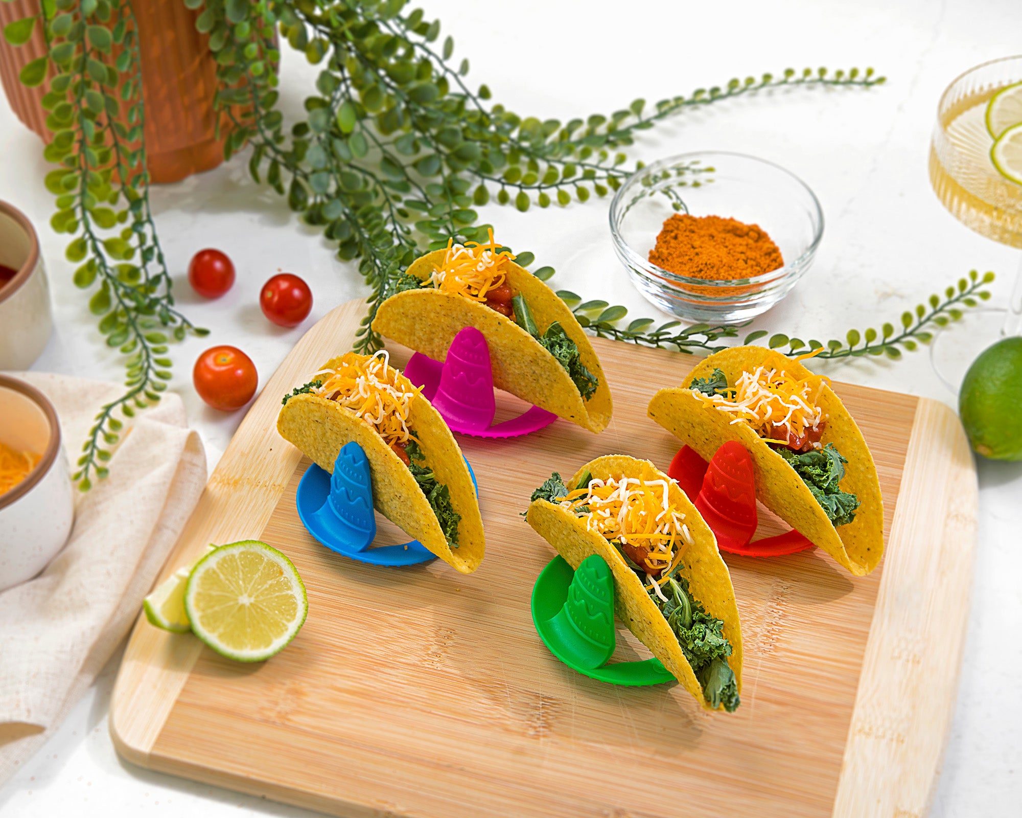 Talisman Designs BPA-Free Sombrero Taco Holders, Set of 4, Multi Color