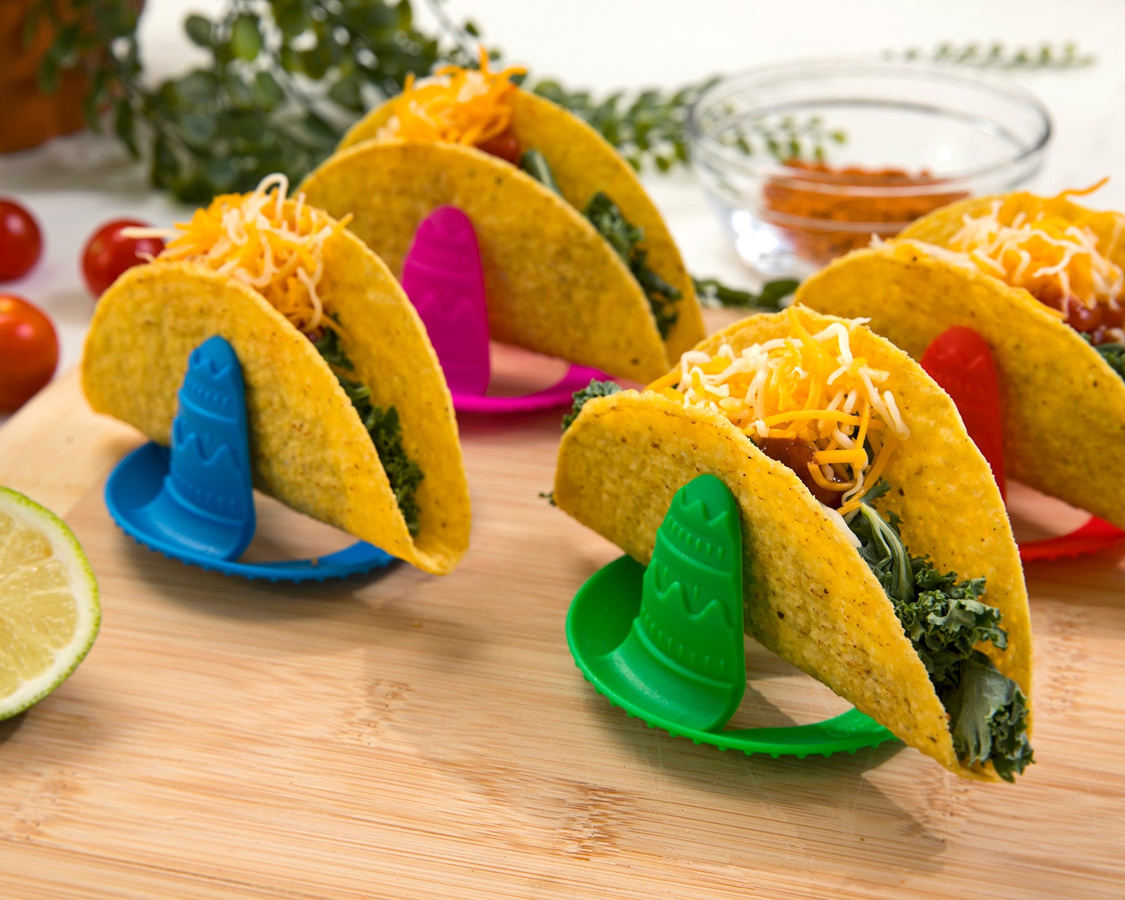 Talisman Designs BPA-Free Sombrero Taco Holders, Set of 4, Multi Color
