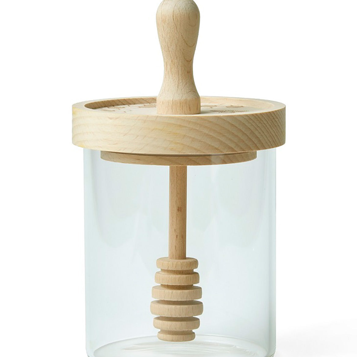 Talisman Designs Glass Honey Jar with Laser Etched Beechwood Lid & Integrated Honey Dipper, Honey Bee Collection