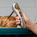 Polder Safe Serve Digital Instant Read Grill Thermometer w/10 Inch Probe, Silver