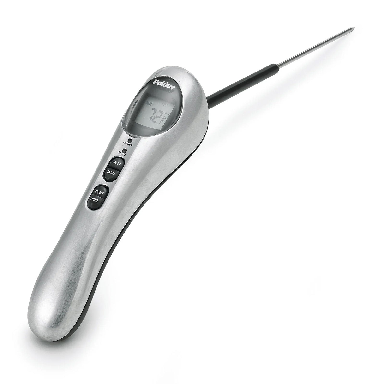 Polder Safe Serve Digital Instant Read Grill Thermometer w/10 Inch Probe, Silver