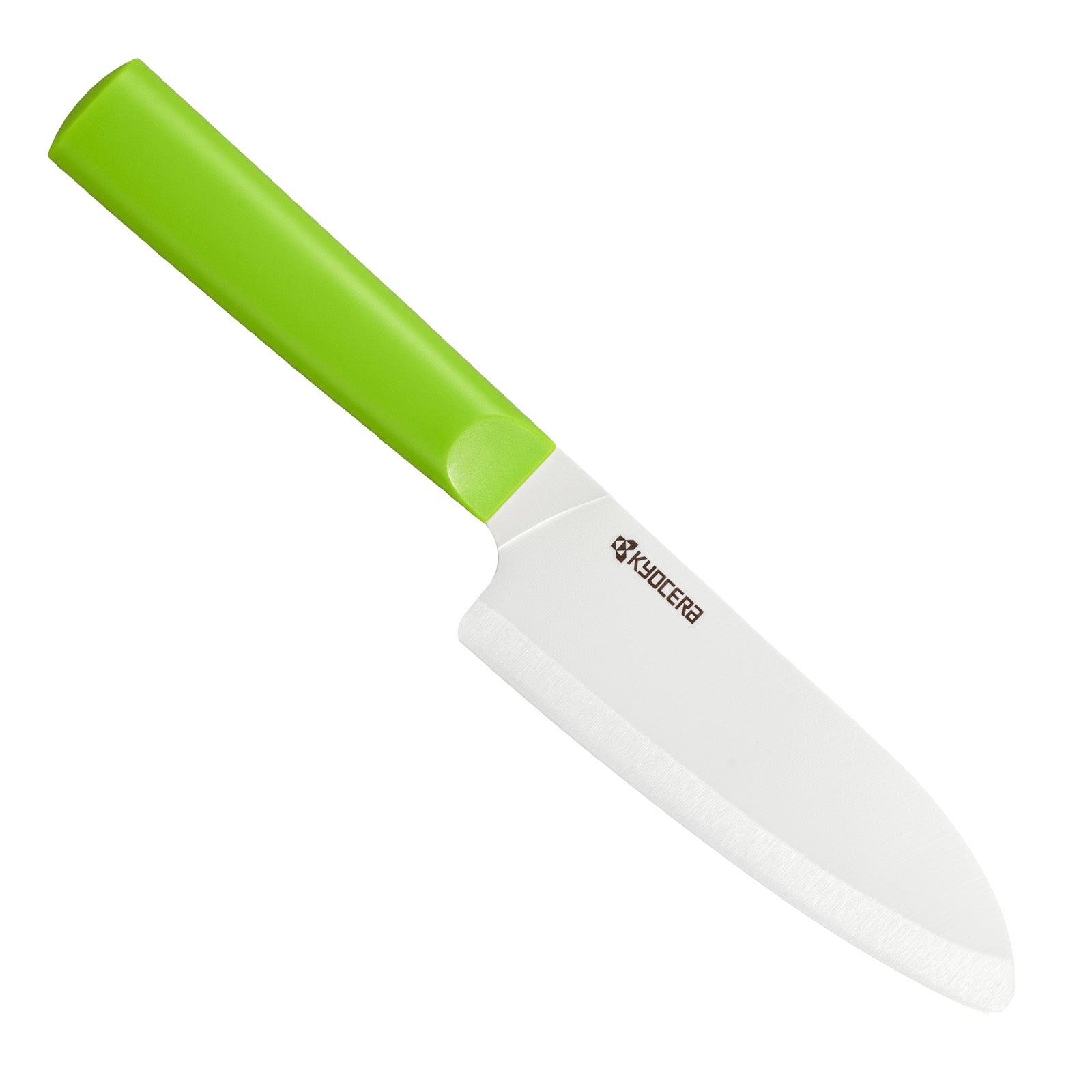 Kyocera INNOVATIONwhite® 5.5-Inch Ceramic Santoku Knife, White Blade with Non-Slip Green Handle