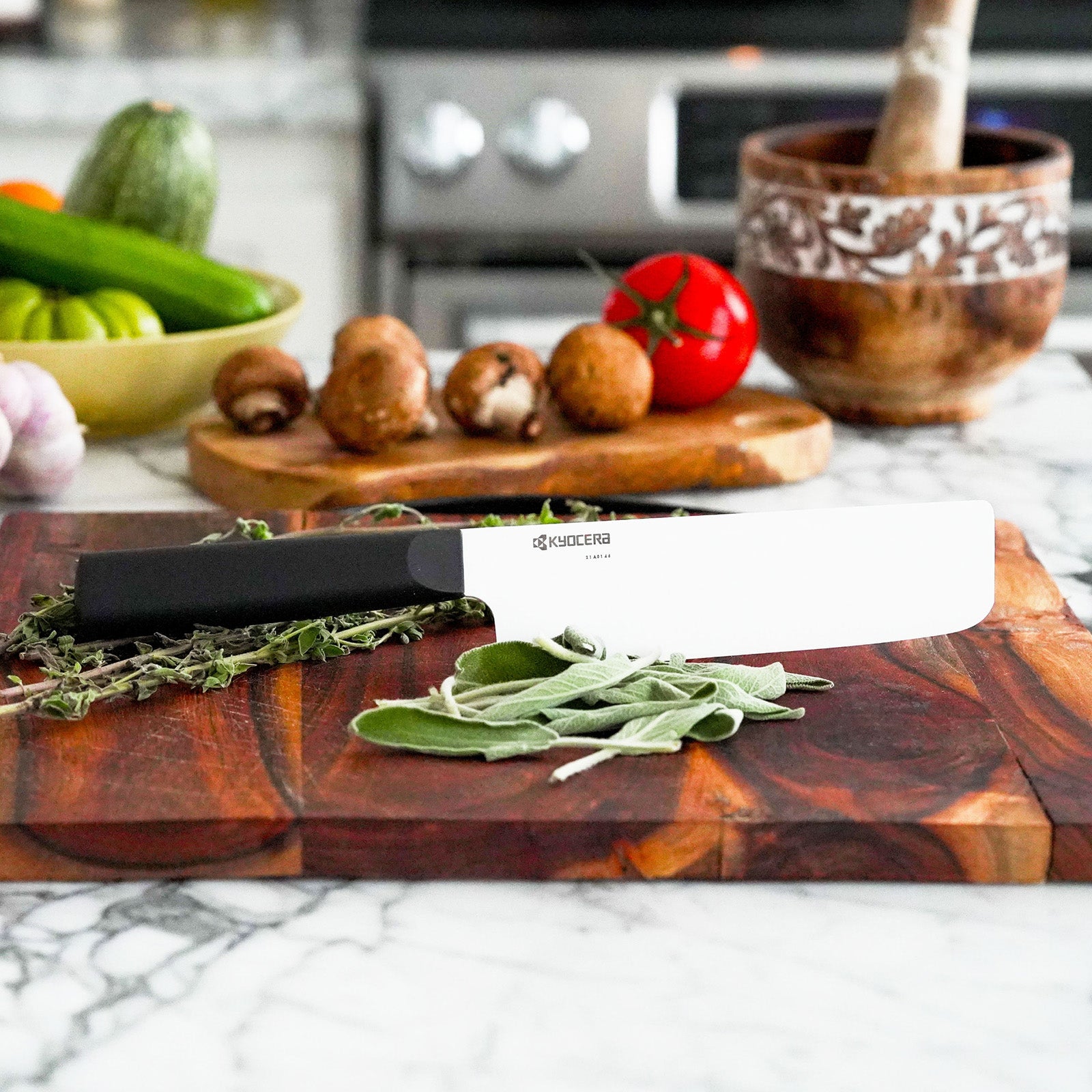 Kyocera INNOVATIONwhite® 6-Inch Ceramic Nakiri Knife, White Blade with Non-Slip Black Handle