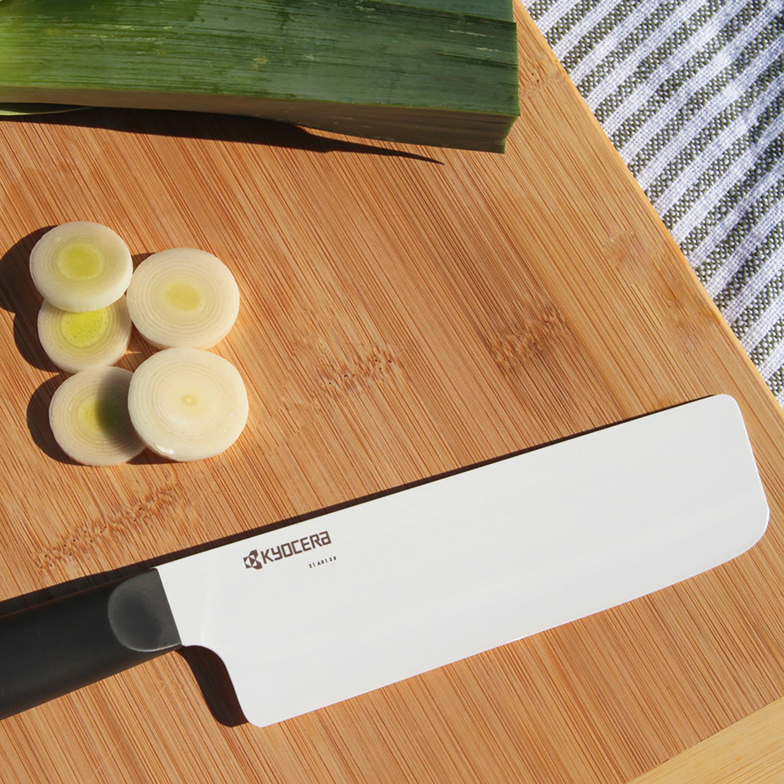 Kyocera INNOVATIONwhite® 6-Inch Ceramic Nakiri Knife, White Blade with Non-Slip Black Handle