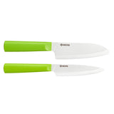 Kyocera INNOVATIONwhite® 2 Piece Ceramic Knife Set, 5.5" Santoku, 4.5" Utility Knife, Green