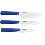 Kyocera INNOVATIONwhite® 3 Piece Ceramic Knife Set, 5.5" Santoku, 4.5" Utility, 3" Paring, Blue