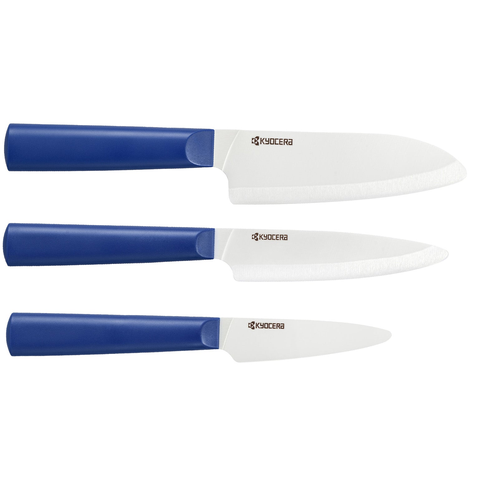 Kyocera INNOVATIONwhite® 3 Piece Ceramic Knife Set, 5.5" Santoku, 4.5" Utility, 3" Paring, Blue