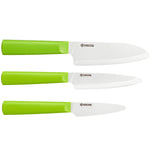 Kyocera INNOVATIONwhite® 3 Piece Ceramic Knife Set, 5.5" Santoku, 4.5" Utility, 3" Paring, Green