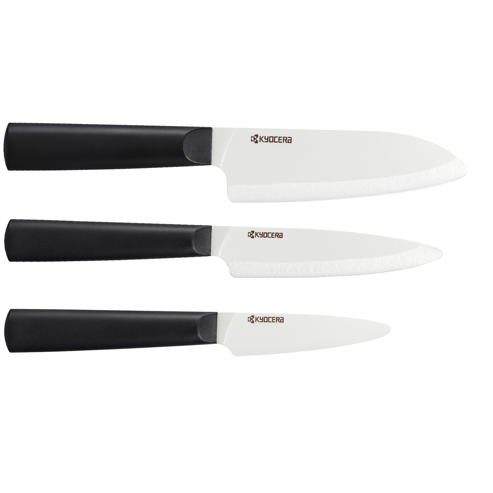 Kyocera INNOVATIONwhite® 3 Piece Ceramic Knife Set, 5.5" Santoku, 4.5" Utility, 3" Paring, Black