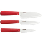 Kyocera INNOVATIONwhite® 3 Piece Ceramic Knife Set, 5.5" Santoku, 4.5" Utility, 3" Paring, Red